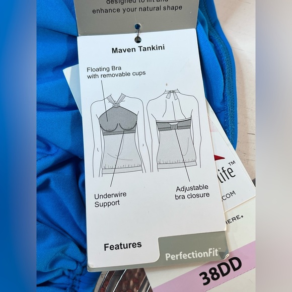 COCO REEF Tankini Swimsuit with Hardware Detail, Color Cobalt, Size 38DD, NWT - Picture 13 of 14